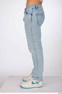 Darren blue jeans casual dressed leg lower body white-blue sneakers…